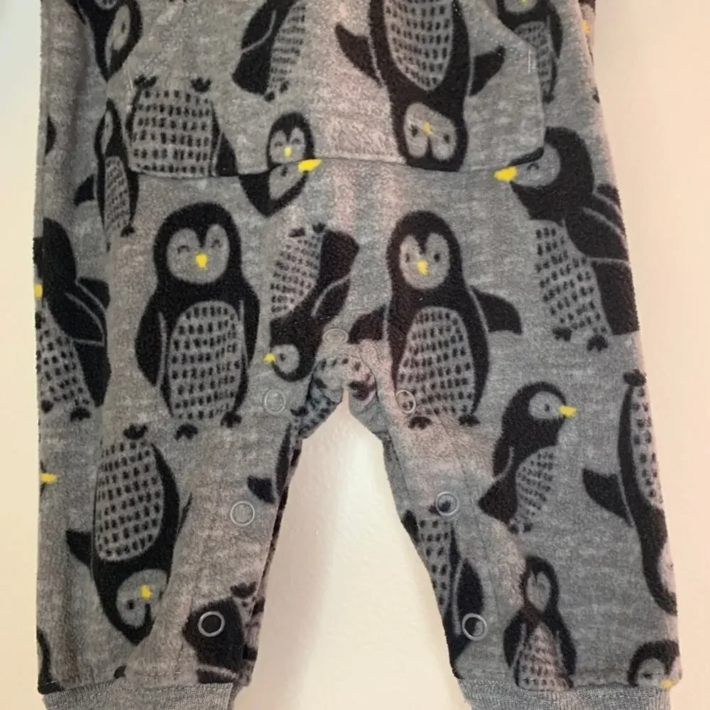 JUST ONE YOU Infant Fleece Penguin One Piece with Sherpa Hood / Size: 3 Months
